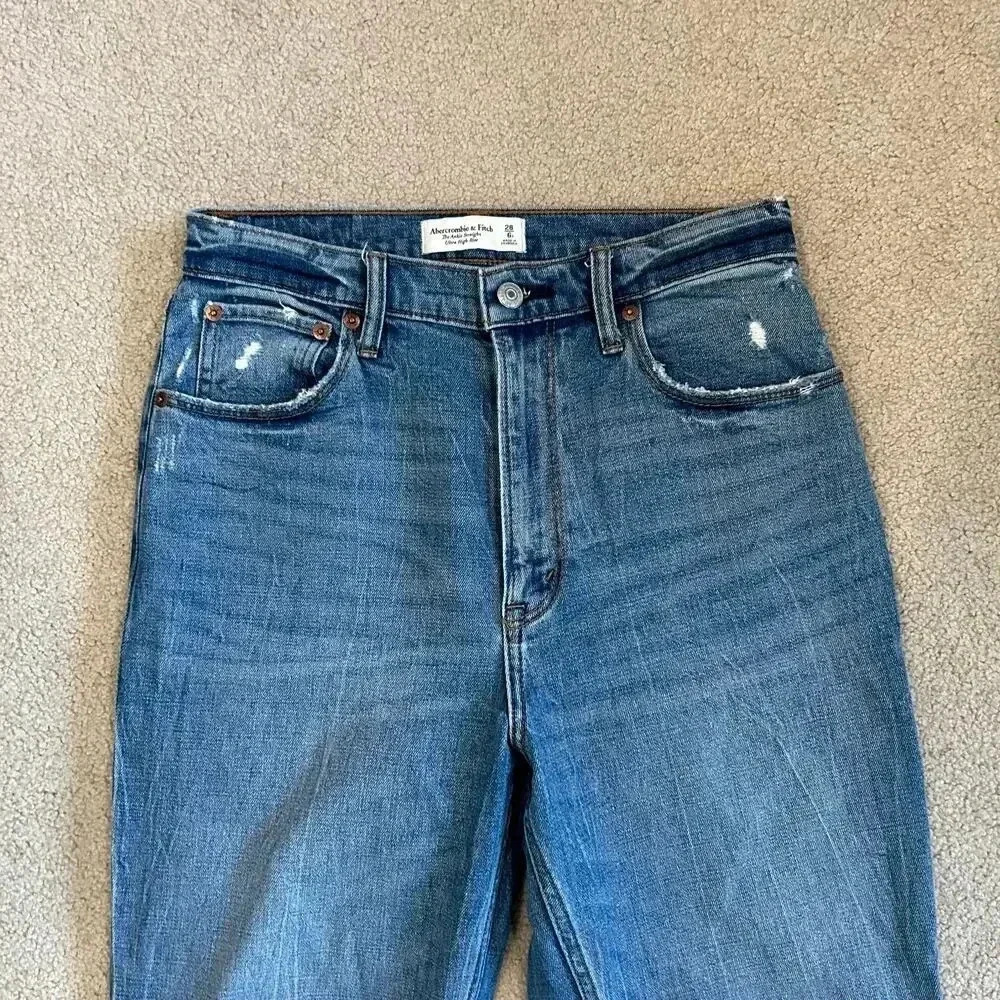 Abercrombie & Fitch the Ankle Straight Ultra High Rise Jeans Distressed Sz 28/6 - Picture 3 of 6